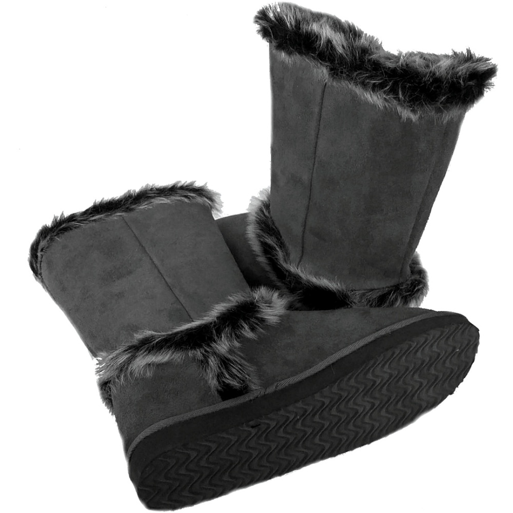 Women's Mid-Calf Faux Fur Trim Winter Boots GREY
